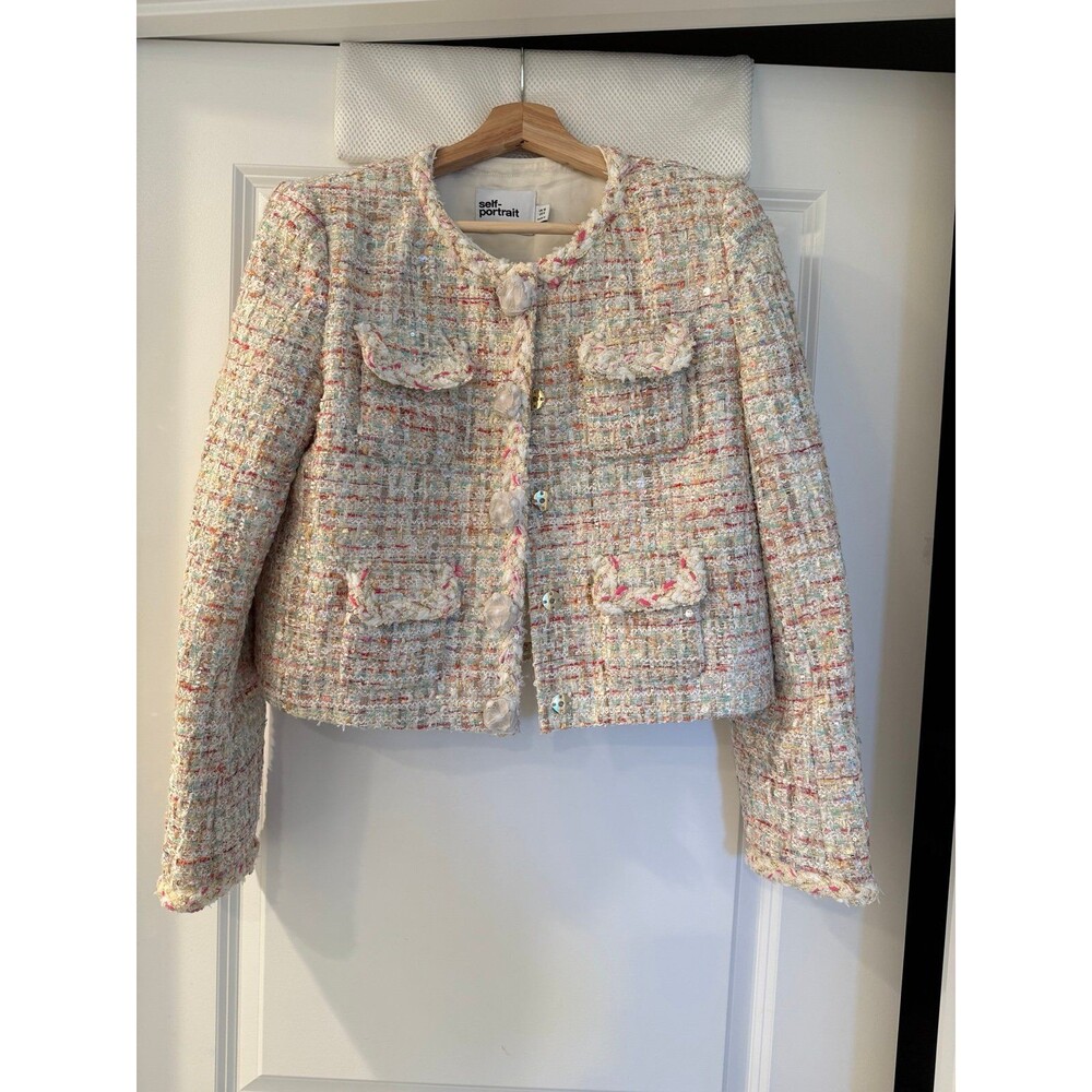 NWOT Self portrait  PASTEL BOUCLE BOXY JACKET - Picture 7 of 12